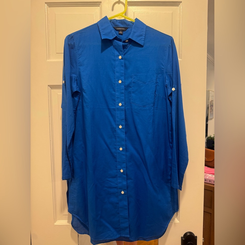 Lands' End Bright Blue Button Cover Up